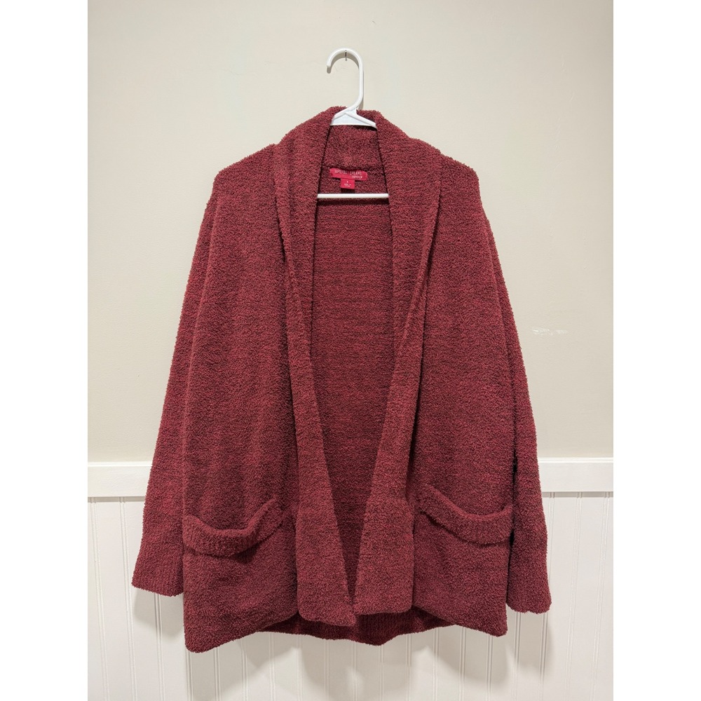 Barefoot Dreams Cozy Chic Open Cardigan Maroon Comfy Women Size Small